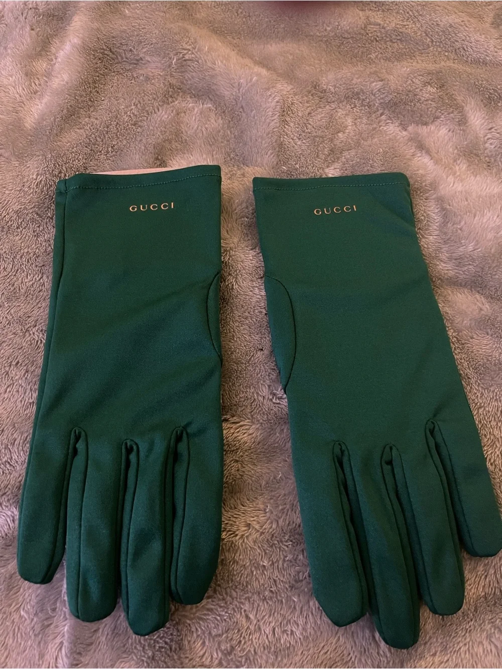 Gucci Emerald Green Long Gloves with Gold Logo